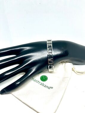 MantraBand Silver 'BELIEVE' Cutout Cuff Bracelet